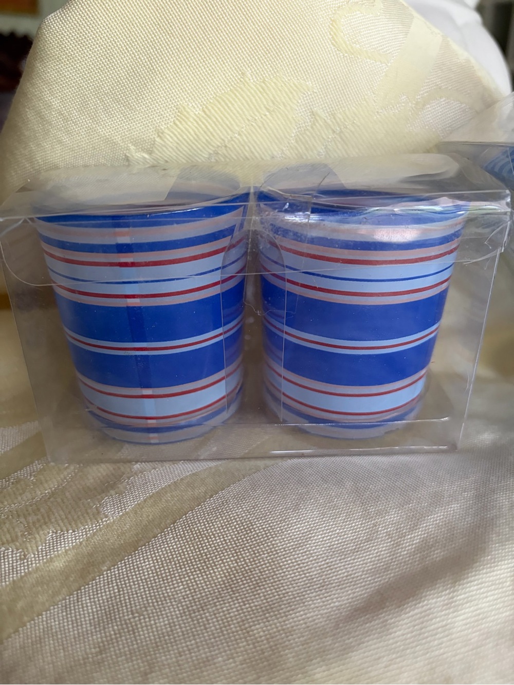 BLUE STRIPED VOTIVE CANDLE SET - 2 Pack (Set of 4)